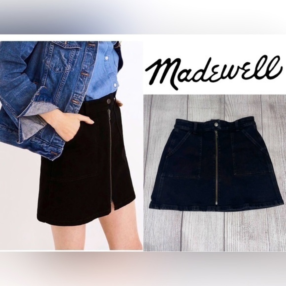 MADEWELL Women’s Black Denim Full Zip Up Mini Skirt Size 27